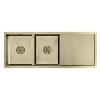 Atlas Handmade Double Bowl With Drainer Kitchen Sink in Brushed Gold