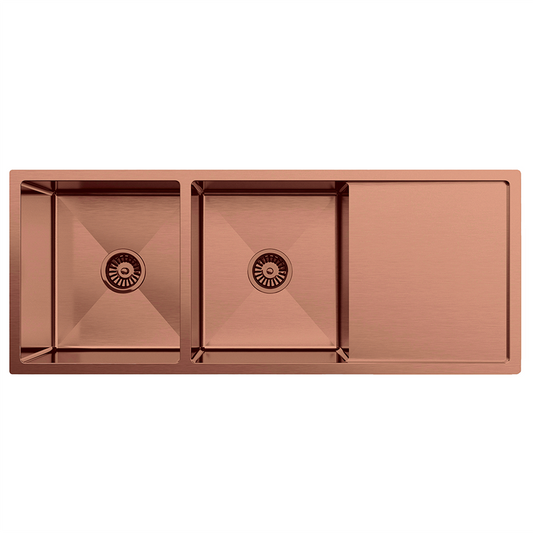 Atlas Handmade Double Bowl w/ Drainer Kitchen Sink in Copper