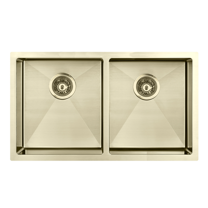Atlas Handmade Double Bowl Kitchen Sink in Brushed Gold