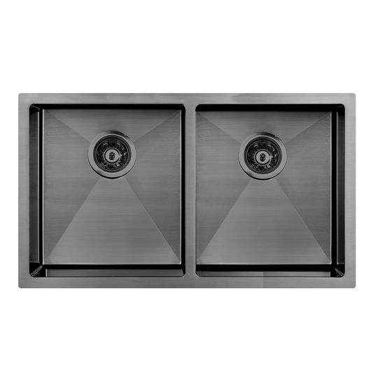 Atlas Handmade Double Bowl Kitchen Sink in Gunmetal Black