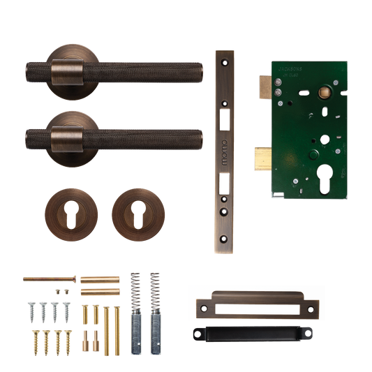 Momo Belgravia Solid Brass Knurled Lever Entrance Set In Bronze