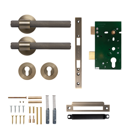 Momo Belgravia Solid Brass Knurled Lever Entrance Set In Dark Brushed Brass