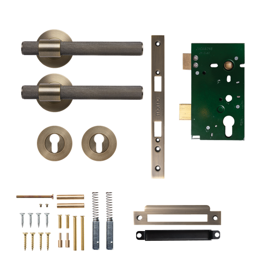 Momo Belgravia Solid Brass Knurled Lever Entrance Set In Dark Brushed Brass