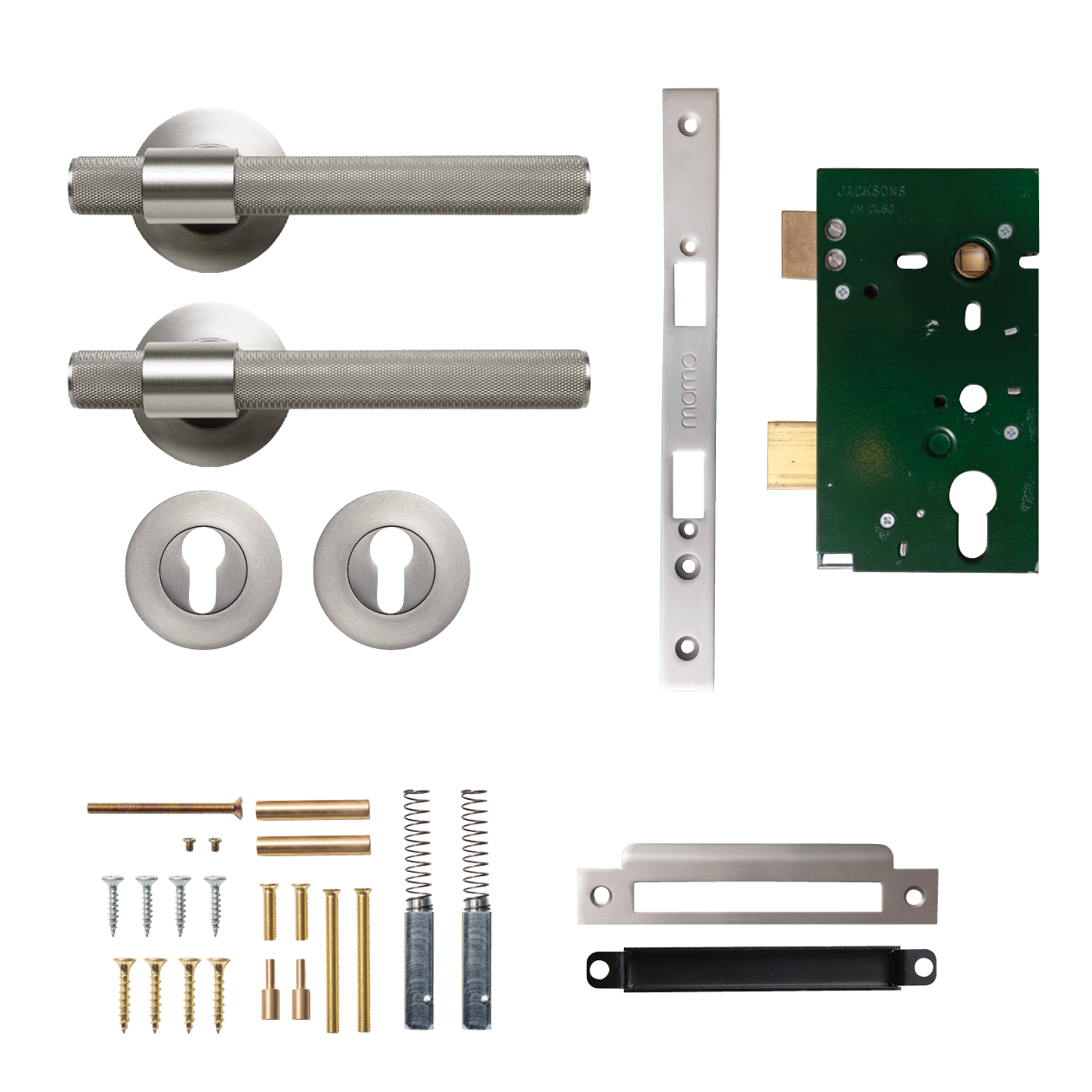 Momo Belgravia Solid Brass Knurled Lever Entrance Set In Dull Brushed Nickel
