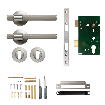 Momo Belgravia Solid Brass Knurled Lever Entrance Set In Dull Brushed Nickel