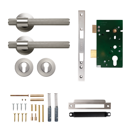 Momo Belgravia Solid Brass Knurled Lever Entrance Set In Dull Brushed Nickel