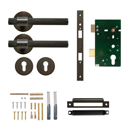 Momo Belgravia Solid Brass Knurled Lever Entrance Set In Dark Bronze