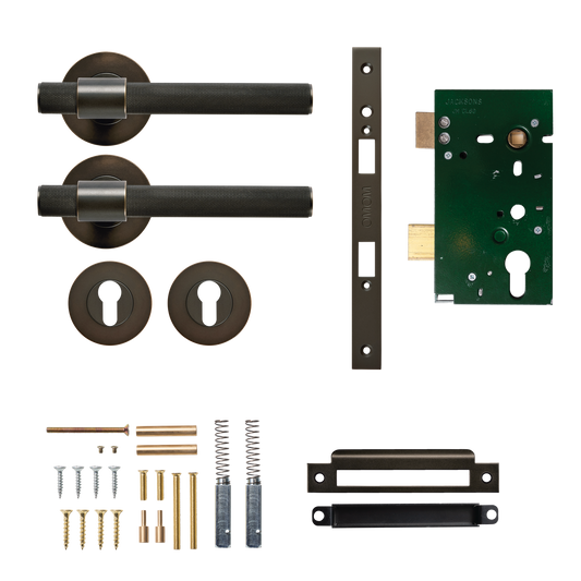 Momo Belgravia Solid Brass Knurled Lever Entrance Set In Dark Bronze