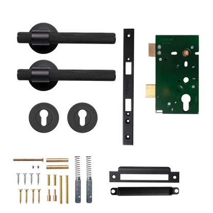 Momo Belgravia Solid Brass Knurled Lever Entrance Set In Matt Black