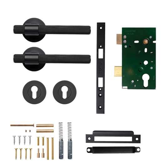 Momo Belgravia Solid Brass Knurled Lever Entrance Set In Matt Black