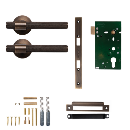 Momo Belgravia Solid Brass Knurled Mortice Lock Passage Lever Set In Bronze