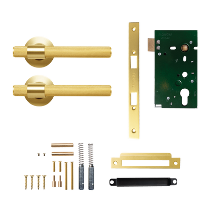 Momo Belgravia Solid Brass Knurled Mortice Lock Passage Lever Set In Brushed Satin Brass
