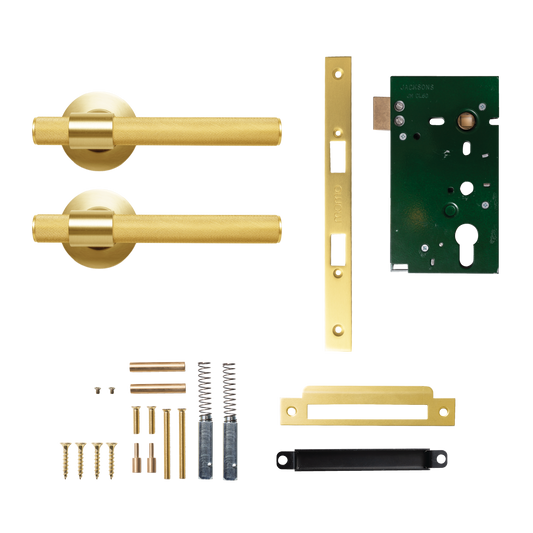 Momo Belgravia Solid Brass Knurled Mortice Lock Passage Lever Set In Brushed Satin Brass