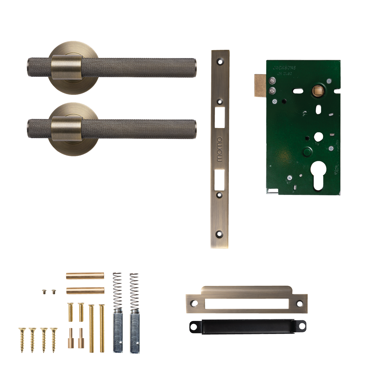 Momo Belgravia Solid Brass Knurled Mortice Lock Passage Lever Set In Dark Brushed Brass