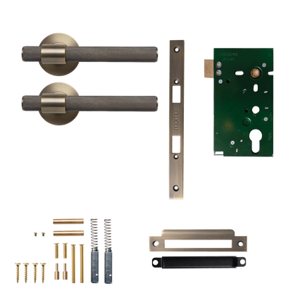 Momo Belgravia Solid Brass Knurled Mortice Lock Passage Lever Set In Dark Brushed Brass
