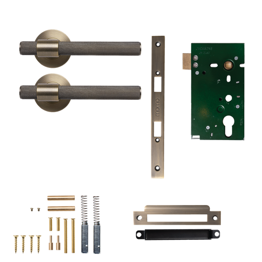 Momo Belgravia Solid Brass Knurled Mortice Lock Passage Lever Set In Dark Brushed Brass