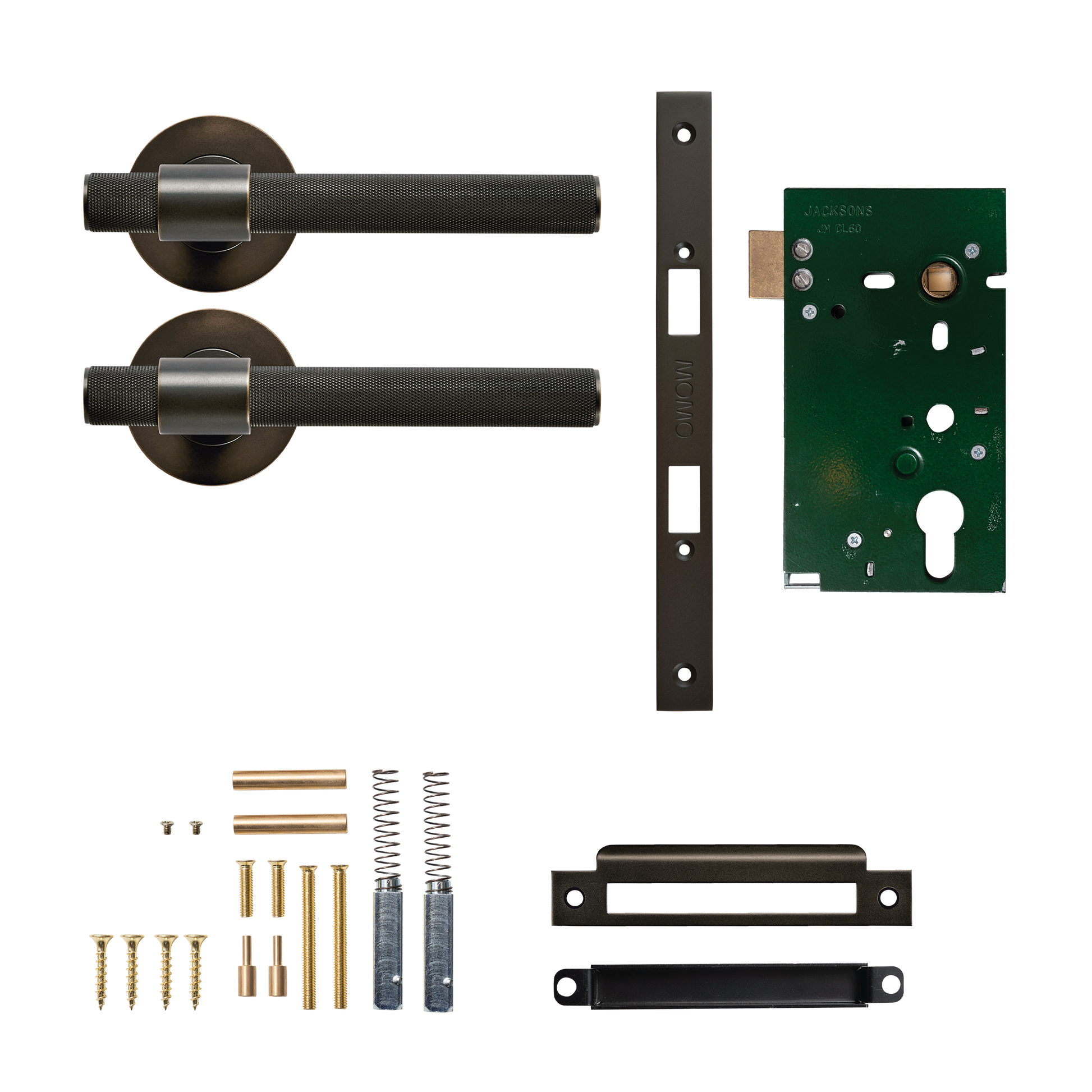 Momo Belgravia Solid Brass Knurled Mortice Lock Passage Lever Set In Dark Bronze