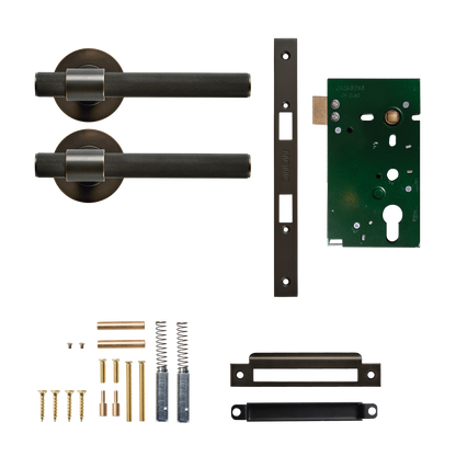 Momo Belgravia Solid Brass Knurled Mortice Lock Passage Lever Set In Dark Bronze
