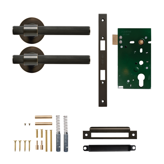 Momo Belgravia Solid Brass Knurled Mortice Lock Passage Lever Set In Dark Bronze