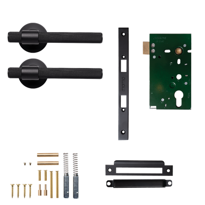 Momo Belgravia Solid Brass Knurled Mortice Lock Passage Lever Set In Matt Black