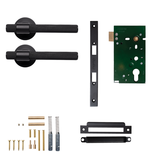 Momo Belgravia Solid Brass Knurled Mortice Lock Passage Lever Set In Matt Black
