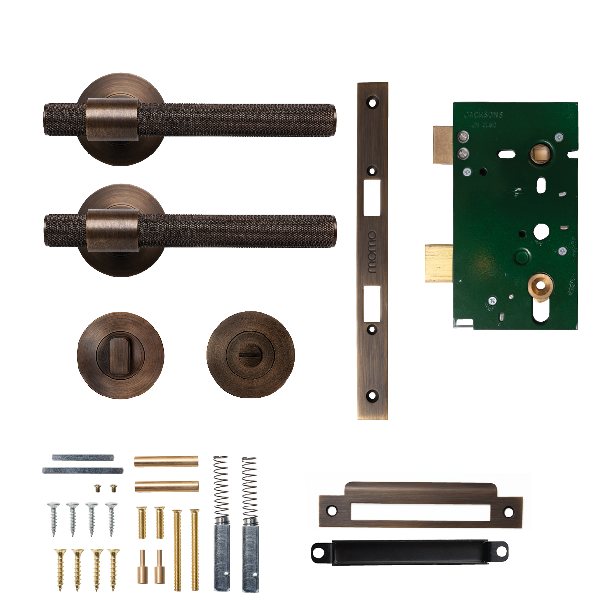 Momo Belgravia Solid Brass Knurled Mortice Lock Privacy Lever Set In Bronze