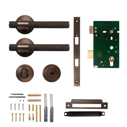 Momo Belgravia Solid Brass Knurled Mortice Lock Privacy Lever Set In Bronze