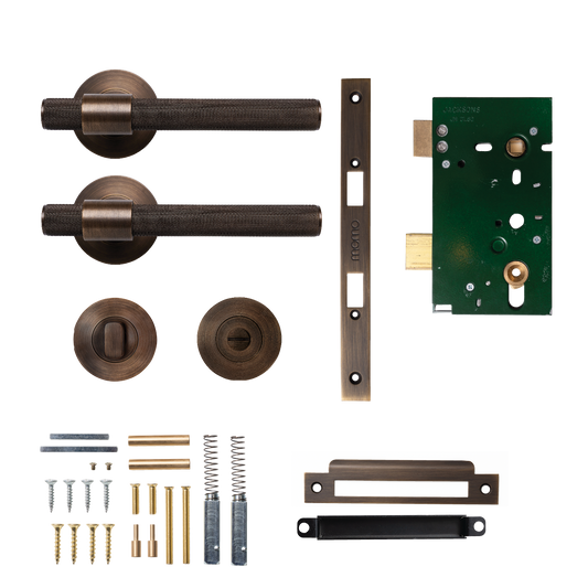 Momo Belgravia Solid Brass Knurled Mortice Lock Privacy Lever Set In Bronze