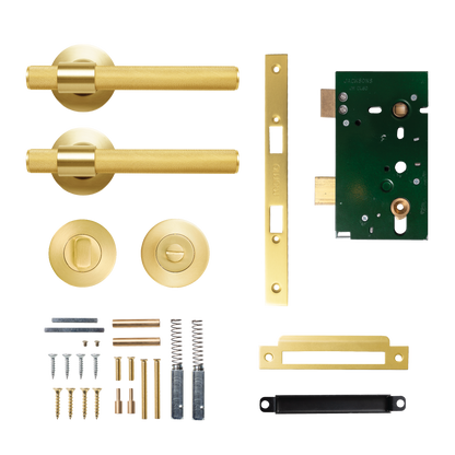Momo Belgravia Solid Brass Knurled Mortice Lock Privacy Lever Set In Brushed Satin Brass