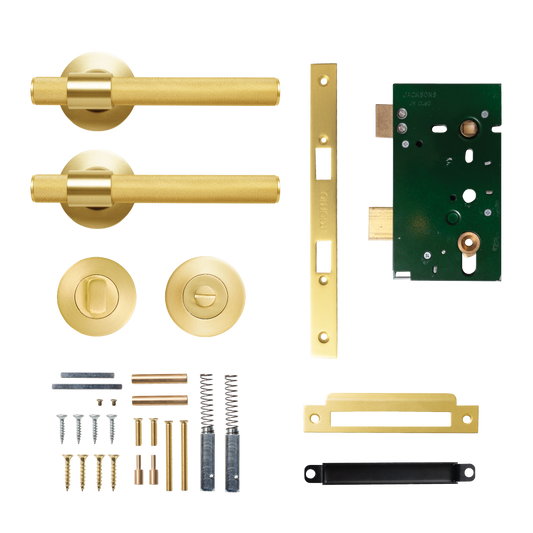 Momo Belgravia Solid Brass Knurled Mortice Lock Privacy Lever Set In Brushed Satin Brass