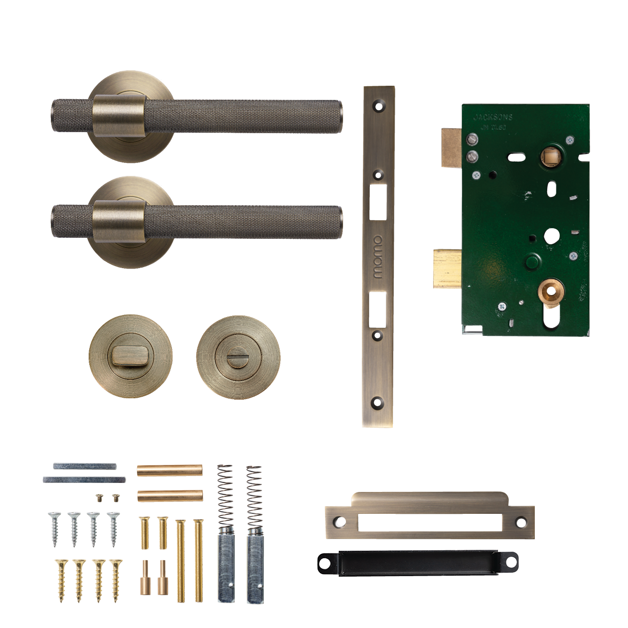 Momo Belgravia Solid Brass Knurled Mortice Lock Privacy Lever Set In Dark Brushed Brass