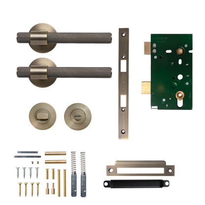 Momo Belgravia Solid Brass Knurled Mortice Lock Privacy Lever Set In Dark Brushed Brass