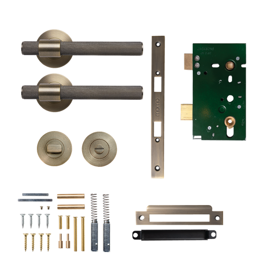 Momo Belgravia Solid Brass Knurled Mortice Lock Privacy Lever Set In Dark Brushed Brass