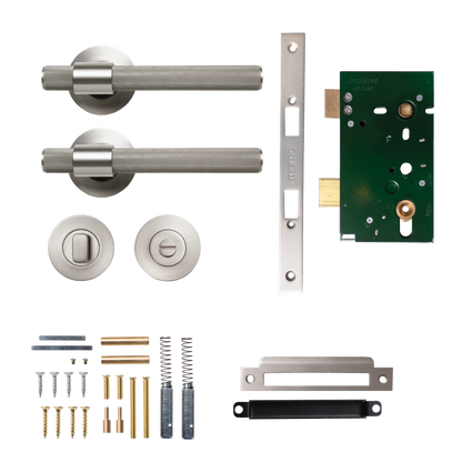 Momo Belgravia Solid Brass Knurled Mortice Lock Privacy Lever Set In Dull Brushed Nickel