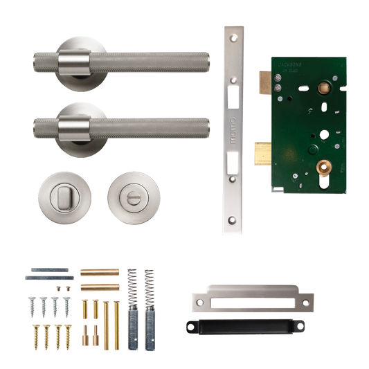 Momo Belgravia Solid Brass Knurled Mortice Lock Privacy Lever Set In Dull Brushed Nickel