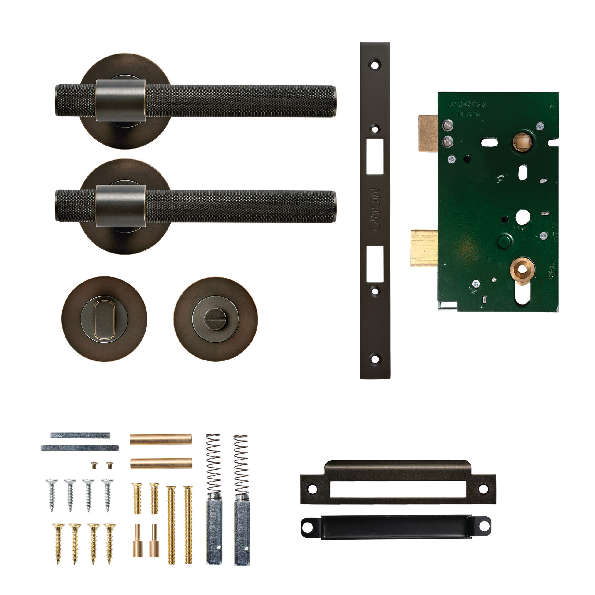 Momo Belgravia Solid Brass Knurled Mortice Lock Privacy Lever Set In Dark Bronze