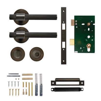 Momo Belgravia Solid Brass Knurled Mortice Lock Privacy Lever Set In Dark Bronze