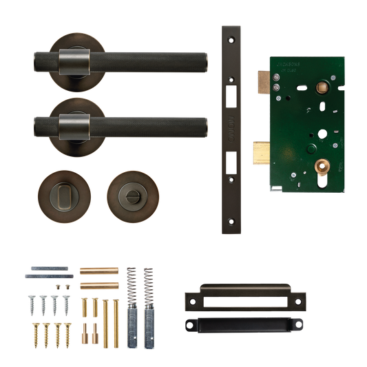 Momo Belgravia Solid Brass Knurled Mortice Lock Privacy Lever Set In Dark Bronze