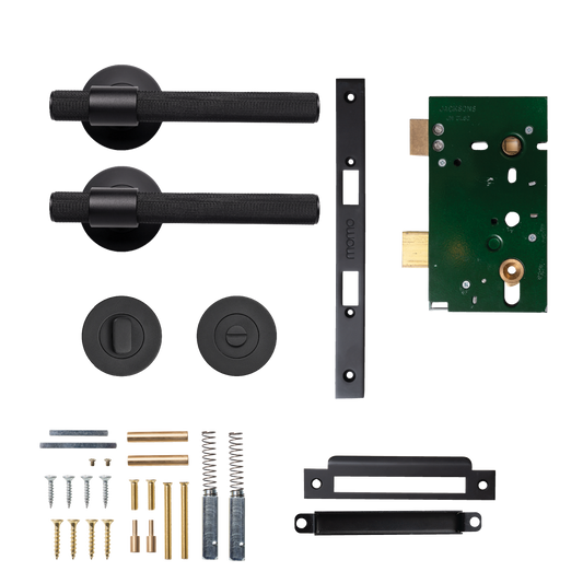 Momo Belgravia Solid Brass Knurled Mortice Lock Privacy Lever Set In Matt Black