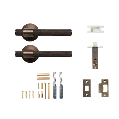 Momo Belgravia Solid Brass Knurled Tubular Latch Passage Lever Set In Bronze