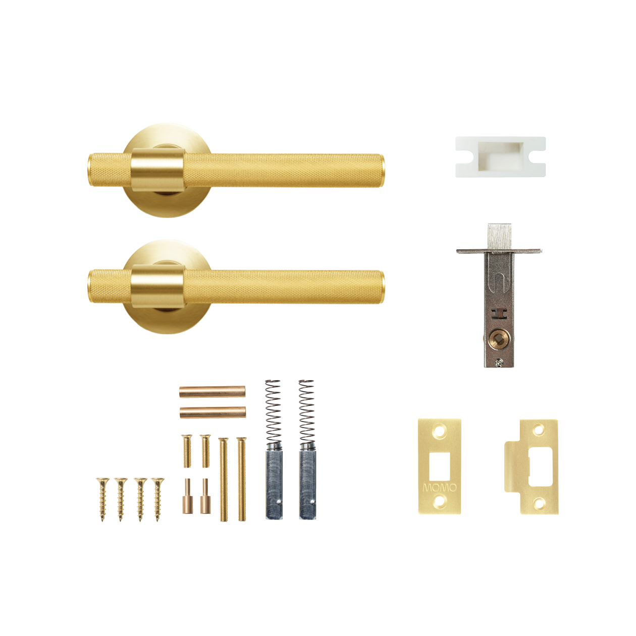 Momo Belgravia Solid Brass Knurled Tubular Latch Passage Lever Set In Brushed Satin Brass