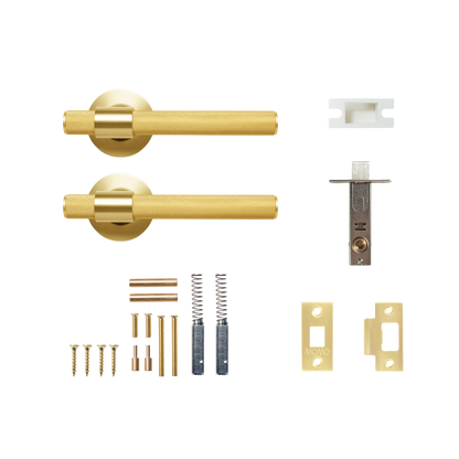 Momo Belgravia Solid Brass Knurled Tubular Latch Passage Lever Set In Brushed Satin Brass