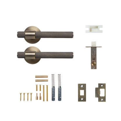 Momo Belgravia Solid Brass Knurled Tubular Latch Passage Lever Set In Dark Brushed Brass