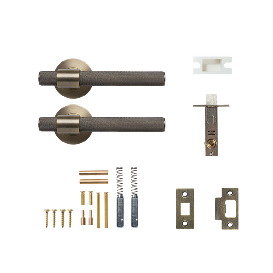Momo Belgravia Solid Brass Knurled Tubular Latch Passage Lever Set In Dark Brushed Brass