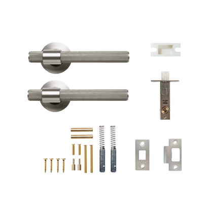 Momo Belgravia Solid Brass Knurled Tubular Latch Passage Lever Set In Dull Brushed Nickel