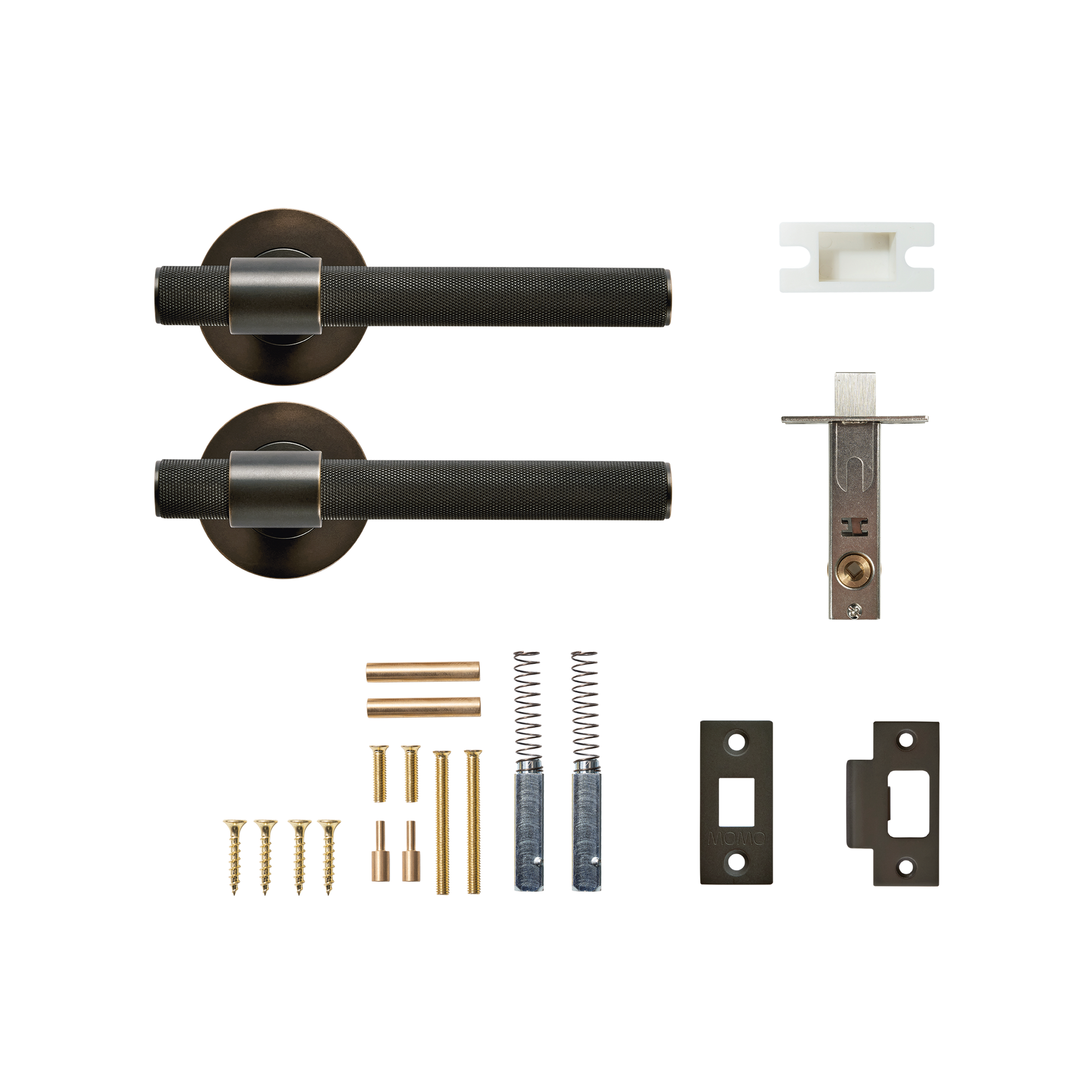 Momo Belgravia Solid Brass Knurled Tubular Latch Passage Lever Set In Dark Bronze