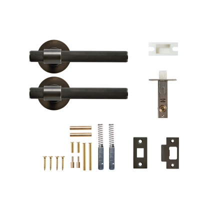 Momo Belgravia Solid Brass Knurled Tubular Latch Passage Lever Set In Dark Bronze
