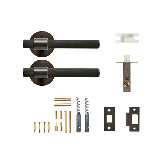 Momo Belgravia Solid Brass Knurled Tubular Latch Passage Lever Set In Dark Bronze