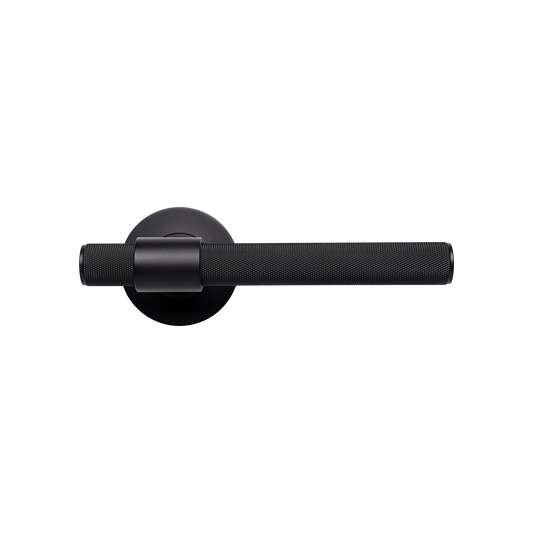 Momo Belgravia Solid Brass Knurled Lever Handle Set in Matt Black