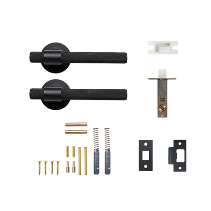 Momo Belgravia Solid Brass Knurled Tubular Latch Passage Lever Set In Matt Black